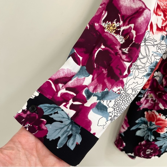 Chicos rose print tunic blouse top button up long sleeve color block 2 US 12/14 - Picture 6 of 10